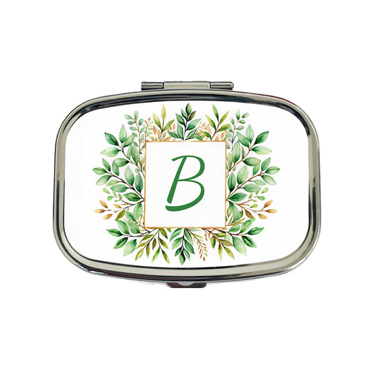 Letter B Initial Monogram Frame Leaf Travel Pill Box Case