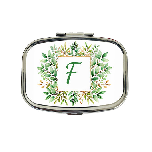 Letter F Initial Monogram Frame Leaf Travel Pill Box Case
