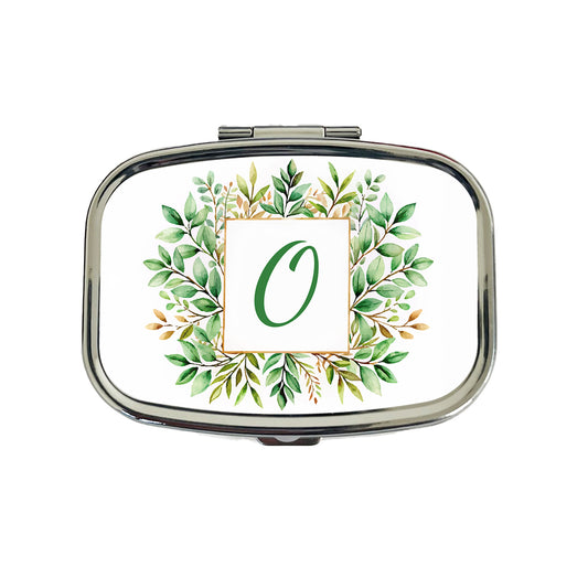 Letter O Initial Monogram Frame Leaf Travel Pill Box Case