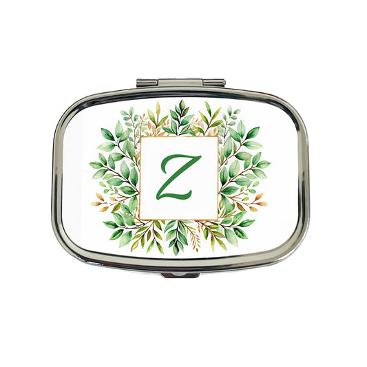 Letter Z Initial Monogram Frame Leaf Travel Pill Box Case