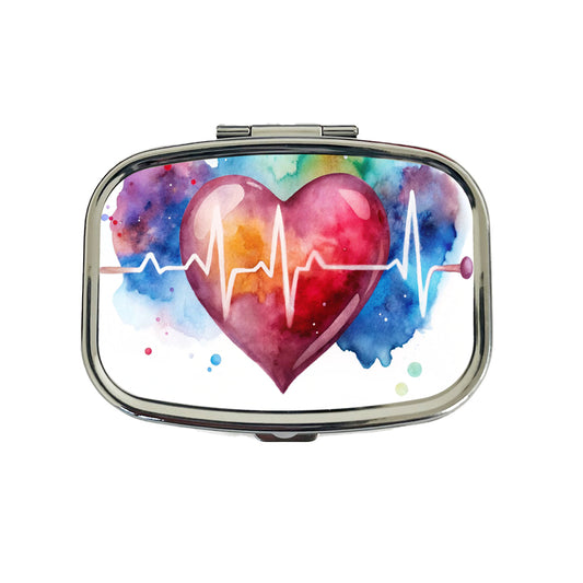 Life Pulse Heart Beat Doctor Nurse RN EMT Watercolor Travel Pill Box Case