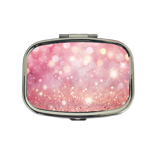 Light Pink Faux Glitter Travel Pill Box Case