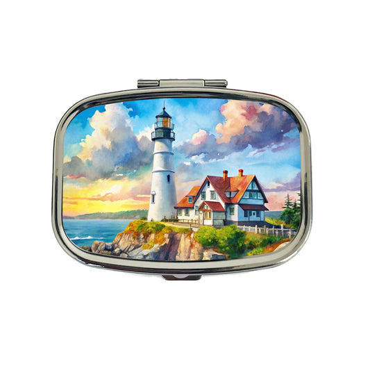 Lighthouse Like Portland Head Maine Watercolor Travel Pill Box Case