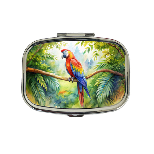 Macaw Parrot In Tree Bird Watercolor Travel Pill Box Case