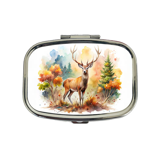 Majestic Deer Hunting Hunter Watercolor Travel Pill Box Case