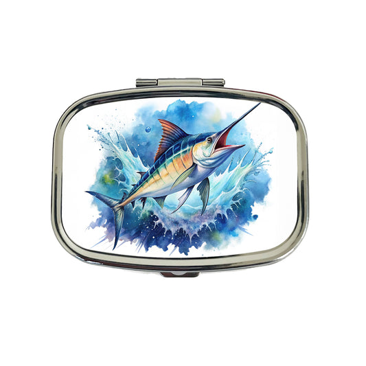 Marlin Jumping In The Ocean Deep Sea Sport Fishing Watercolor Travel Pill Box Case