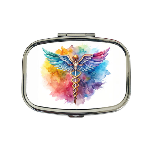 Medical Caduceus Doctor Nurse RN EMT Watercolor Travel Pill Box Case