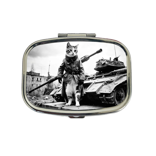 Military Resistance War Soldier Cat Retro Black And White Travel Pill Box Case