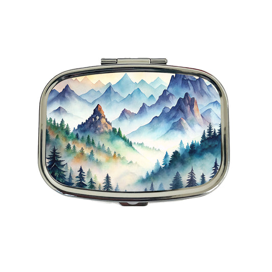 Mist Covered Mountains Misty Watercolor Travel Pill Box Case