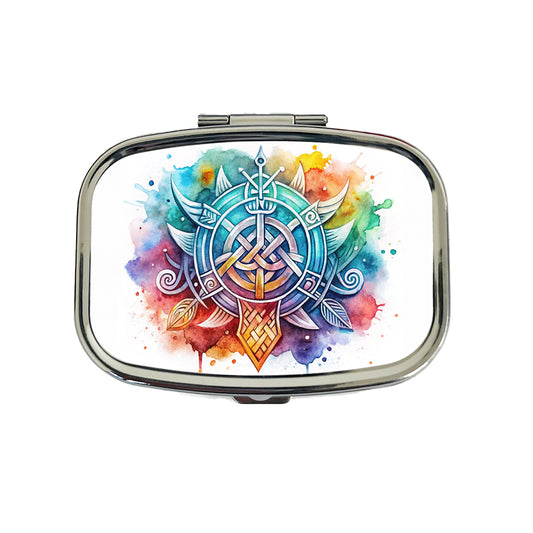 Norse Viking Symbols Watercolor Travel Pill Box Case