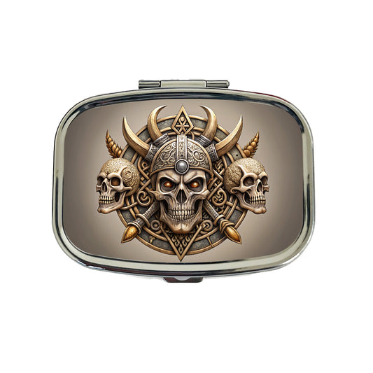 Norse Viking Symbols With Skulls Travel Pill Box Case