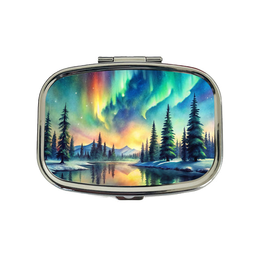 Northern Lights Watercolor Beautiful Travel Pill Box Case