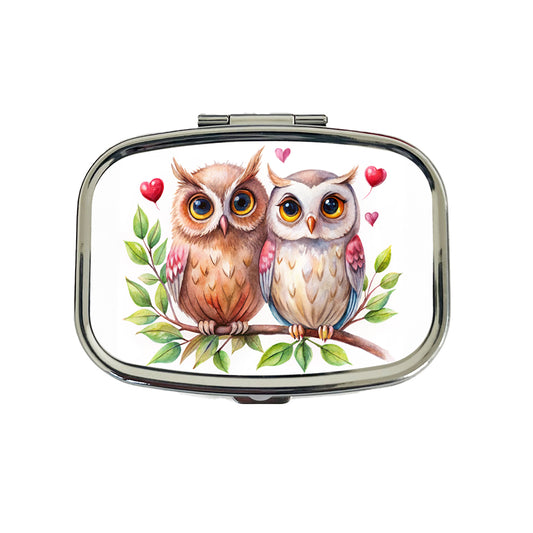 Owls In Love On Branch Hearts Valentine's Day Travel Pill Box Case