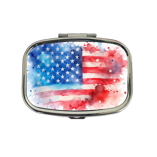 Patriotic American Flag USA Watercolor Travel Pill Box Case