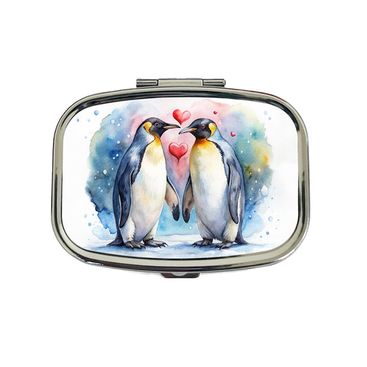 Penguins In Love Hearts Valentine's Day Travel Pill Box Case