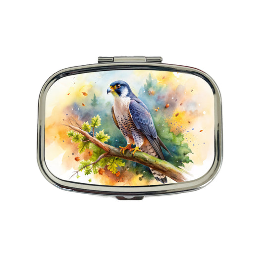 Peregrine Falcon Raptor Bird Of Prey In Tree Watercolor Travel Pill Box Case