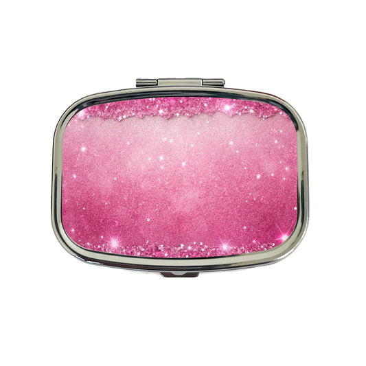 Pink Faux Glitter Travel Pill Box Case