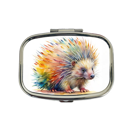 Porcupine Colorful Rainbow Watercolor Travel Pill Box Case