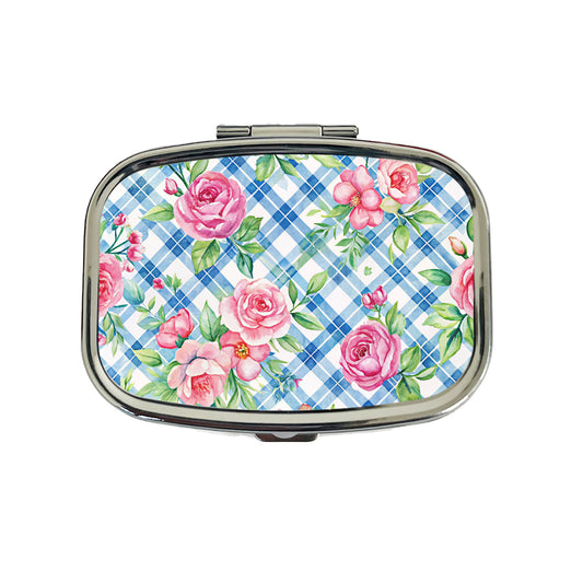 Pretty Pink Flowers Floral Blue Wallpaper Travel Pill Box Case