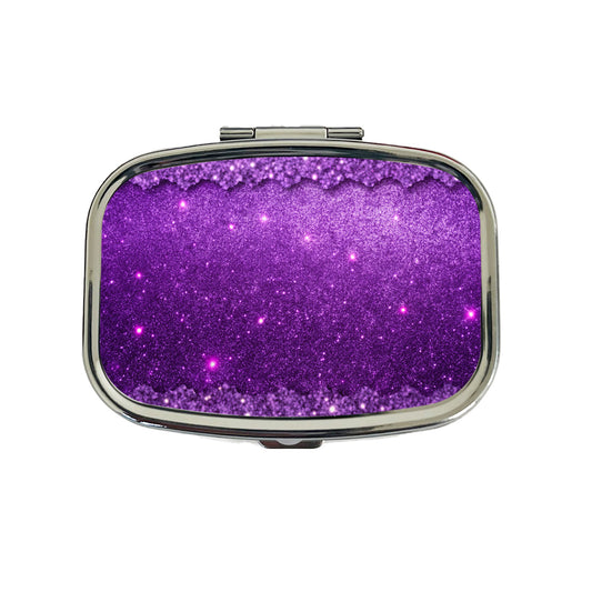 Purple Faux Glitter Travel Pill Box Case