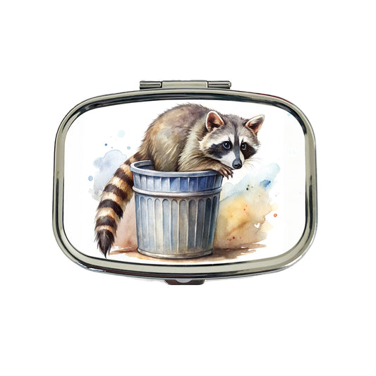 Raccoon In A Trash Can Panda Watercolor Travel Pill Box Case