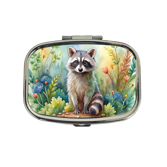 Raccoon In The Forest Watercolor Travel Pill Box Case