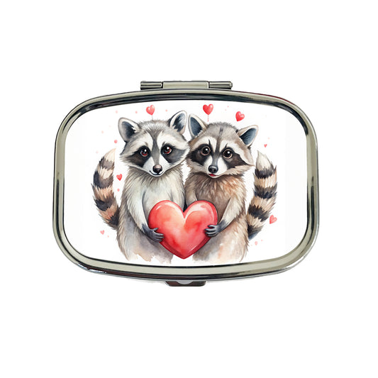 Raccoons In Love With Hearts Valentine's Day Travel Pill Box Case