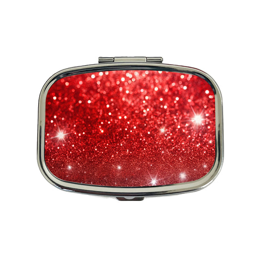 Red Faux Glitter Travel Pill Box Case