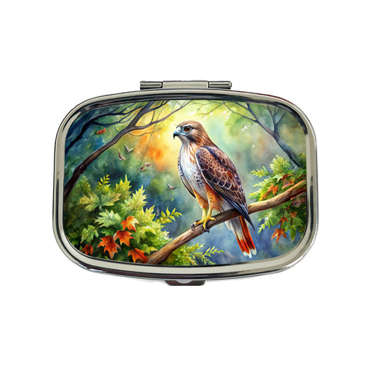 Red-tailed Hawk Raptor Bird Of Prey In Tree Watercolor Travel Pill Box Case