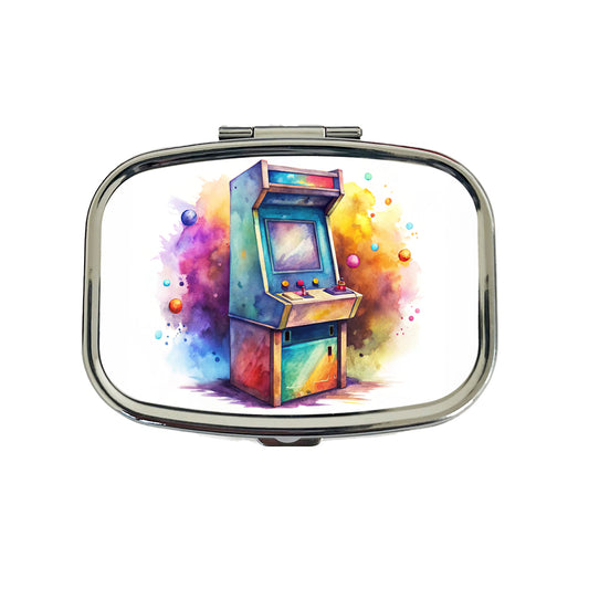 Retro Stand-up Arcade System Watercolor Travel Pill Box Case