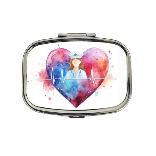 RN Nurse Life Pulse Heart Beat Watercolor Travel Pill Box Case