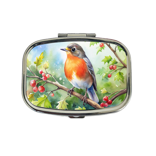 Robin In Tree Bird Watercolor Travel Pill Box Case