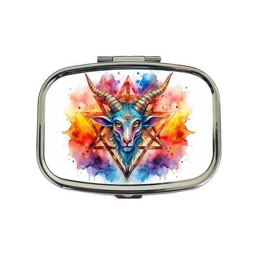 Satanic Pagan Goat Horns Pentagram Symbol Watercolor Travel Pill Box Case