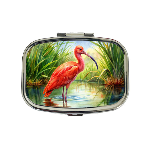 Scarlet Ibis In Marsh Bird Watercolor Travel Pill Box Case