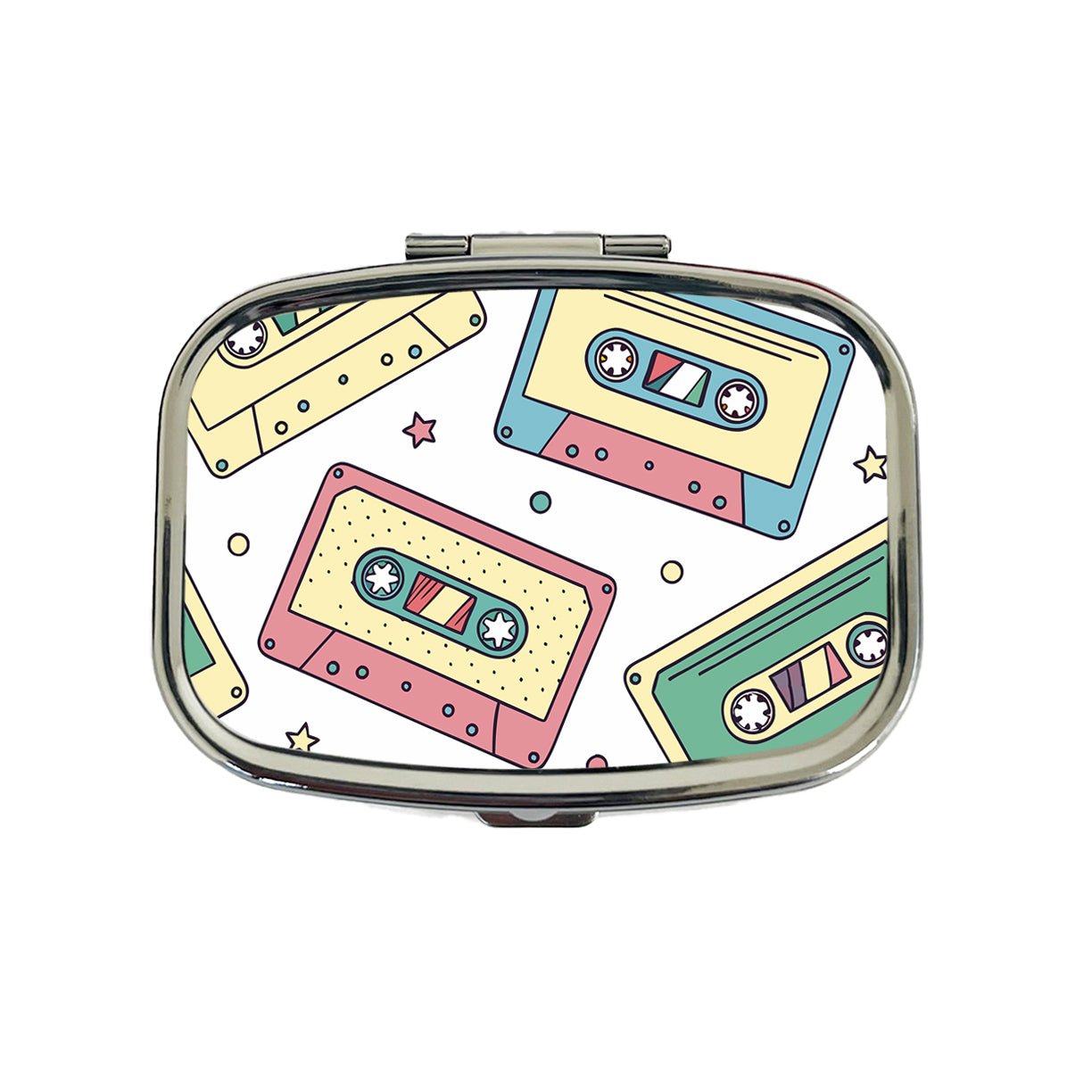 Scattered Cassette Tapes Travel Pill Box Case