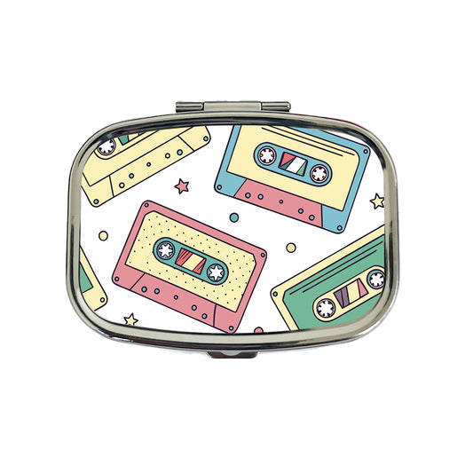 Scattered Cassette Tapes Travel Pill Box Case
