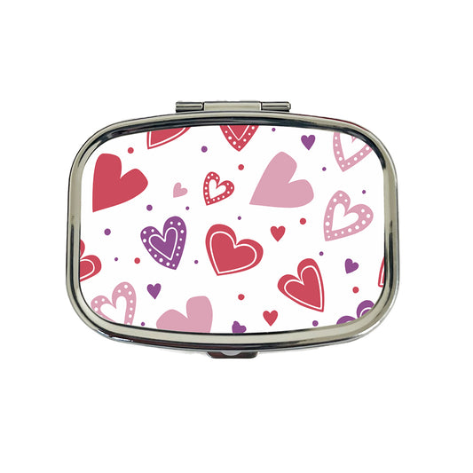 Scattered Hearts Bright Red Pink Purple Love Travel Pill Box Case