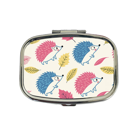 Scattered Hedgehogs Pink Blue Travel Pill Box Case