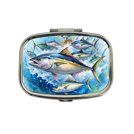 School Of Tuna Deep Sea Sport Fishing Watercolor Travel Pill Box Case