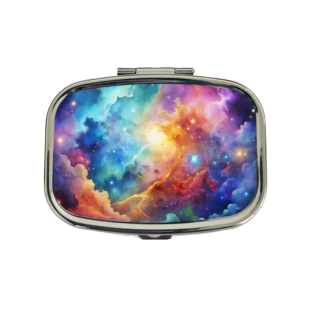 Sci-fi Fantasy Space Nebula Rainbow Watercolor Travel Pill Box Case