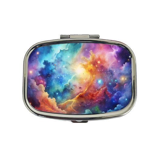 Sci-fi Fantasy Space Nebula Rainbow Watercolor Travel Pill Box Case