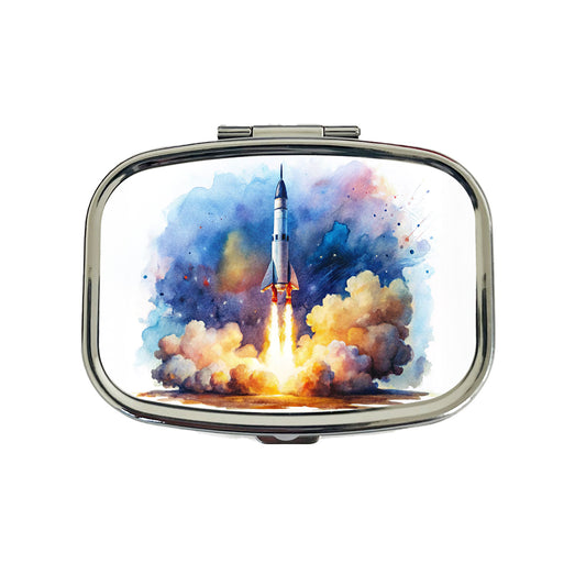 Sci-fi Missile Rocket Launch Watercolor Travel Pill Box Case