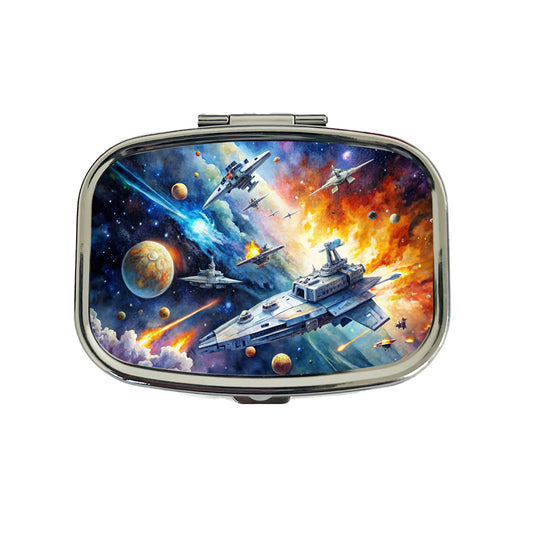 Sci-fi Space Battle Watercolor Travel Pill Box Case