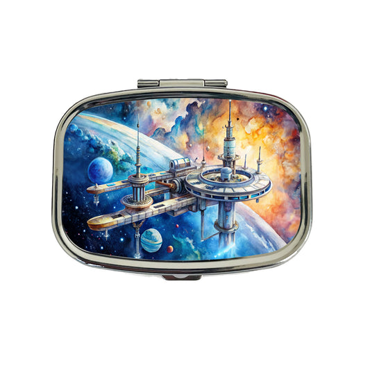 Sci-fi Space Station In Orbit Watercolor Travel Pill Box Case