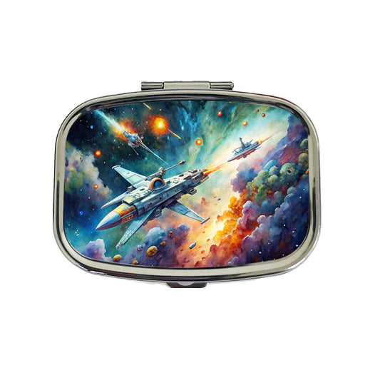 Sci-fi Spaceships Fighting In Space Watercolor Travel Pill Box Case