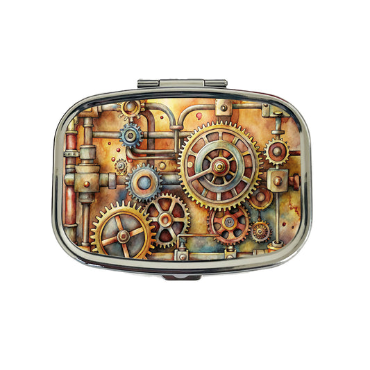 Sci-fi Steampunk Gears And Pipes Watercolor Travel Pill Box Case