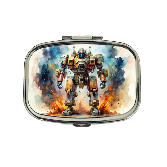 Sci-fi Steampunk Giant Robot Warrior Mech Watercolor Travel Pill Box Case
