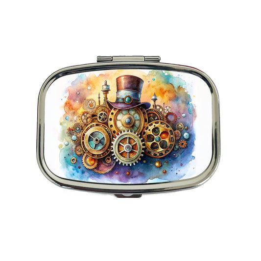 Sci-fi Steampunk Hat And Gears Watercolor Travel Pill Box Case
