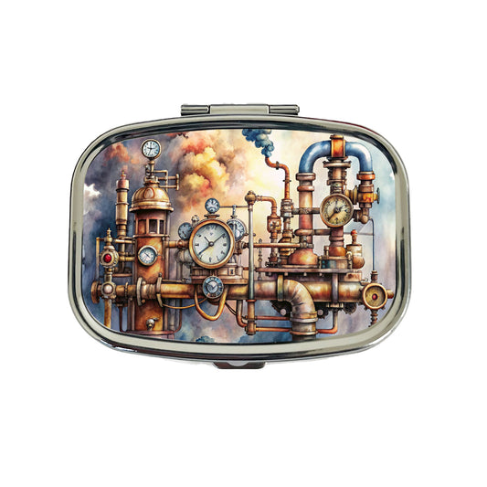 Sci-fi Steampunk Pipes Steam Gauges Watercolor Travel Pill Box Case