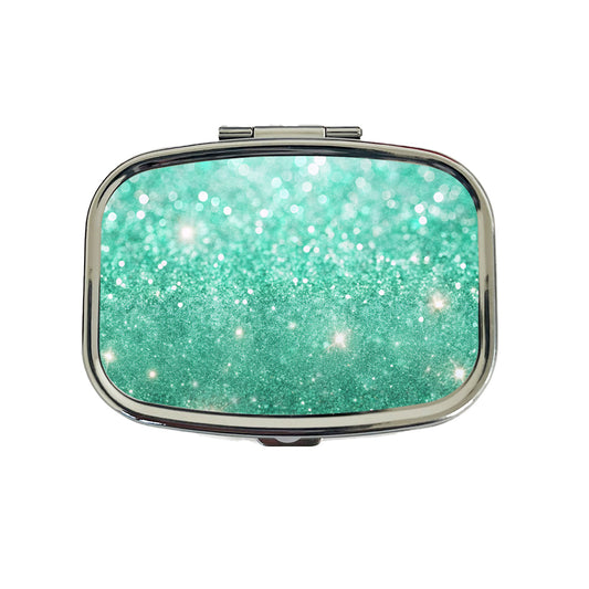 Sea Green Faux Glitter Travel Pill Box Case